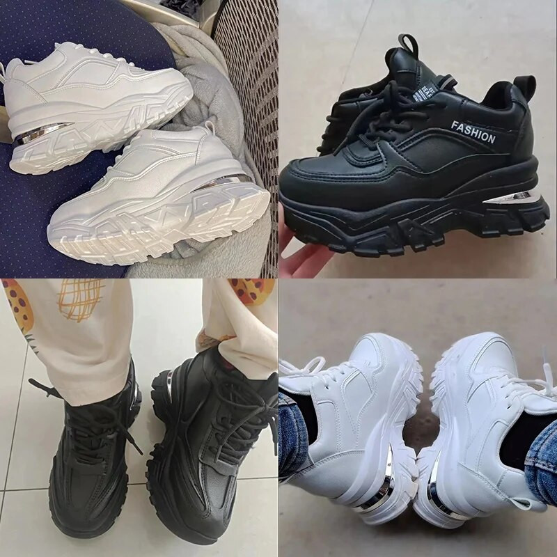 Rimocy fehér PU bőr vaskos tornacipő női őszi téli platform Vulcanize cipők női vastag alsó rejtett sarkú sportcipők