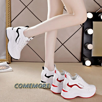 Γυναικεία δερμάτινα πάνινα παπούτσια πλατφόρμας Άνοιξη Λευκά Παπούτσια Ψηλοτάκουνα Wedge Outdoor Αθλητικά Παπούτσια Αναπνεύσιμα στρογγυλά παπούτσια Casual Νέα