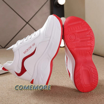 Γυναικεία δερμάτινα πάνινα παπούτσια πλατφόρμας Άνοιξη Λευκά Παπούτσια Ψηλοτάκουνα Wedge Outdoor Αθλητικά Παπούτσια Αναπνεύσιμα στρογγυλά παπούτσια Casual Νέα