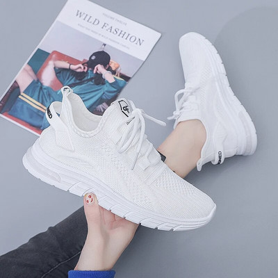 Летни дамски маратонки Дишащи мрежести дамски обувки за бягане Дамски бели спортни ежедневни обувки с връзки Tenis Feminino Zapatillas Mujer