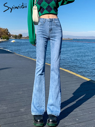 Syiwidii Super elastické džínsy pre ženy s vysokým pásom, zvonové džínsy, vintage streetwear, móda Y2k, zvonové nohavice, džínsy pre ženy