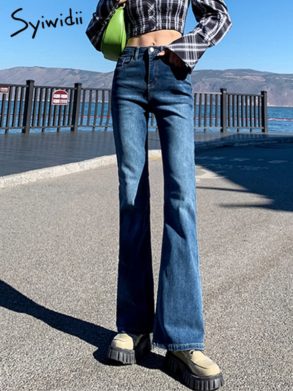 Syiwidii Super elastické džínsy pre ženy s vysokým pásom, zvonové džínsy, vintage streetwear, móda Y2k, zvonové nohavice, džínsy pre ženy