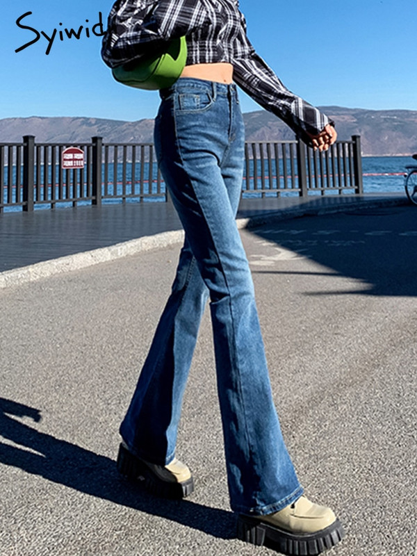 Syiwidii Super elastické džínsy pre ženy s vysokým pásom, zvonové džínsy, vintage streetwear, móda Y2k, zvonové nohavice, džínsy pre ženy