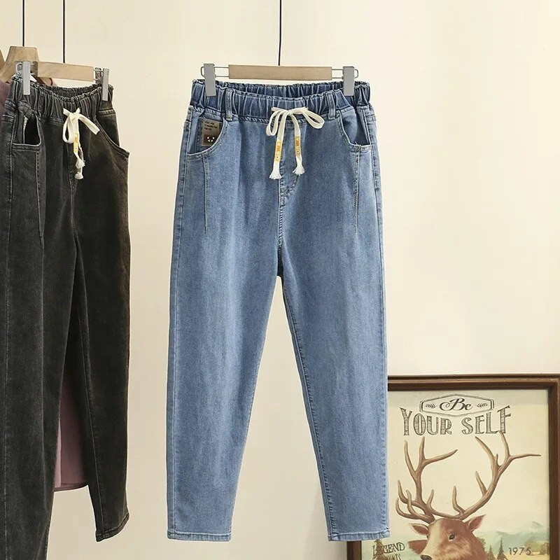 Blugi cu talie înaltă Femeie Blugi largi pentru femei Blugi Mom Pantaloni harem din denim XL-4XL Pantaloni albaștri
