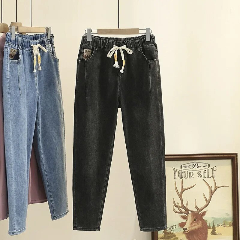 Blugi cu talie înaltă Femeie Blugi largi pentru femei Blugi Mom Pantaloni harem din denim XL-4XL Pantaloni albaștri