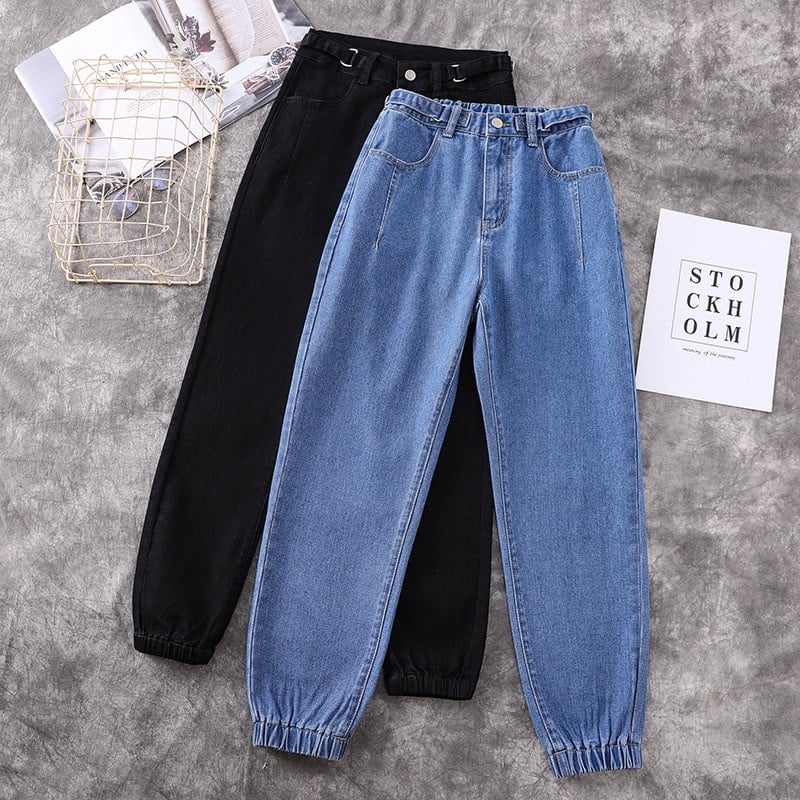 Dámske džínsy 5XL, jarné a jesenné, nové, módne, s vysokým pásom a zipsom, v kórejskom štýle, voľné, džínsové nohavice