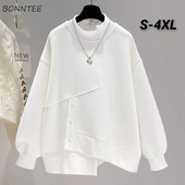 Hanorac Femei S-4XL Neregulat Largi Unisex Cool Streetwear Alb College Design Negru All-match Lenes Estetic Haine Kpop