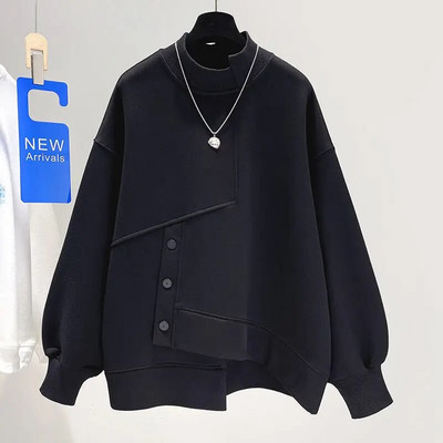Hanorac Femei S-4XL Neregulat Largi Unisex Cool Streetwear Alb College Design Negru All-match Lenes Estetic Haine Kpop