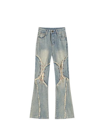 Γυναικεία Vintage Lace Up Blue Flare Jeans φαρδύ τζιν παντελόνι 2000s High Waist Loose Κορεατικά Y2k Streetwear Παντελόνια Φαρδιά Ρούχα