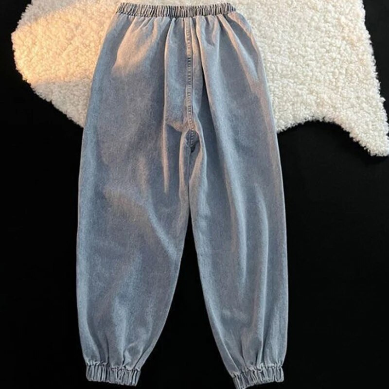 Blugi harem oversize, casual, pentru femei, de primăvară, largi, elastici, cu talie înaltă, pantaloni de sport largi, la modă coreeană, pentru 100 kg