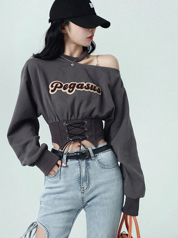 Νέο φθινοπωρινό γυναικείο φούτερ Harajuku Crop Tops Y2k E-girl Off Shoulder Hoodies Ρούχα Streetwear Clubwear Μόδα