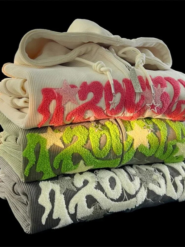 Deeptown Hanorace cu glugă cu grafică cu stele supradimensionate, pentru femei