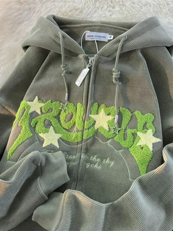 Deeptown Hanorace cu glugă cu grafică cu stele supradimensionate, pentru femei