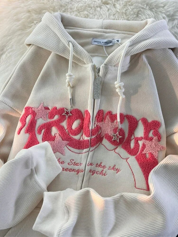 Deeptown Hanorace cu glugă cu grafică cu stele supradimensionate, pentru femei