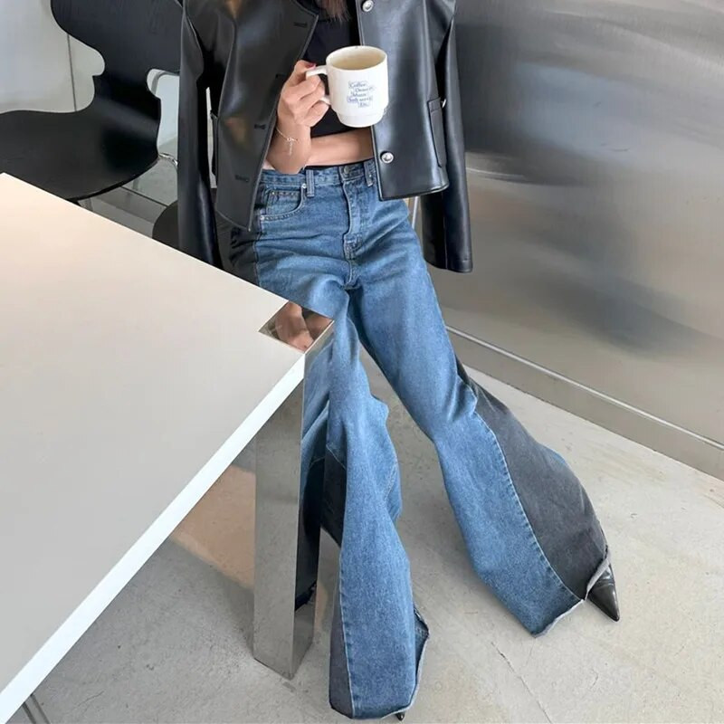 2023 Y2K Módne patchworkové vintage modré vrecovité rozšírené džínsy nohavice pre ženy oblečenie voľné široké nohavice džínsové nohavice Pantalon Femme