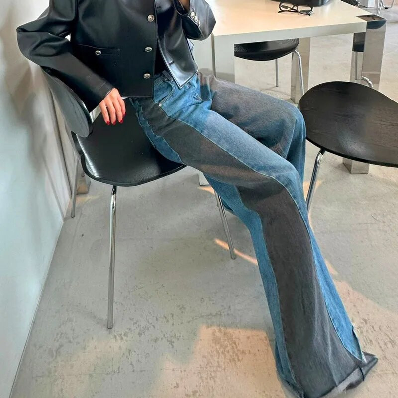 2023 Y2K Módne patchworkové vintage modré vrecovité rozšírené džínsy nohavice pre ženy oblečenie voľné široké nohavice džínsové nohavice Pantalon Femme