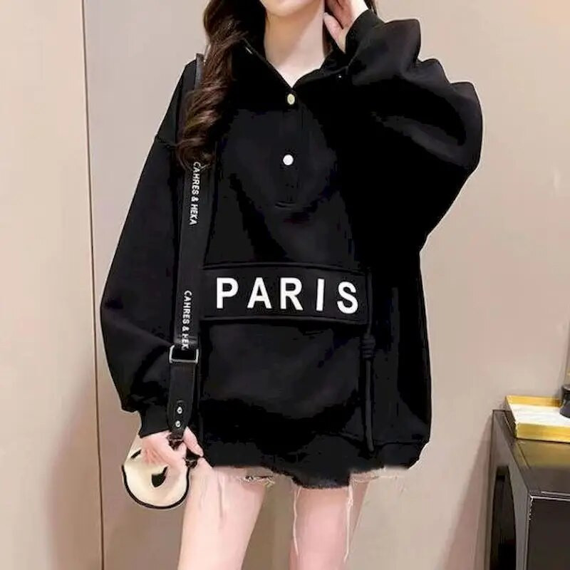 Dámske mikiny s kapucňou Design Sense, výšivka, vrecká s kapucňou, jarný jesenný trend, tenká mikina s kapucňou, módny nadrozmerný sveter, žena