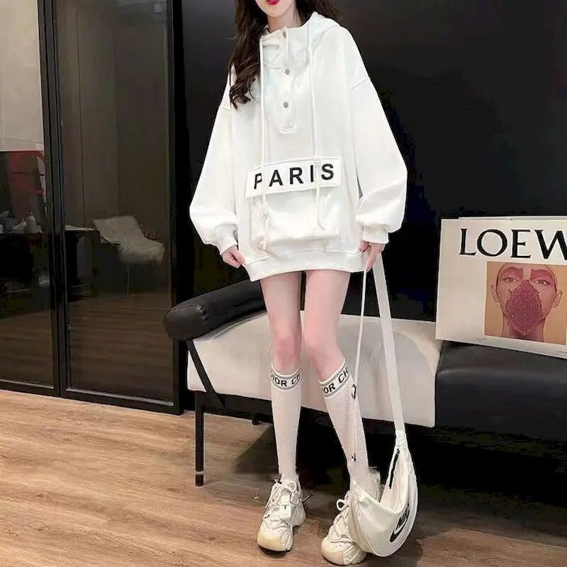 Dámske mikiny s kapucňou Design Sense, výšivka, vrecká s kapucňou, jarný jesenný trend, tenká mikina s kapucňou, módny nadrozmerný sveter, žena