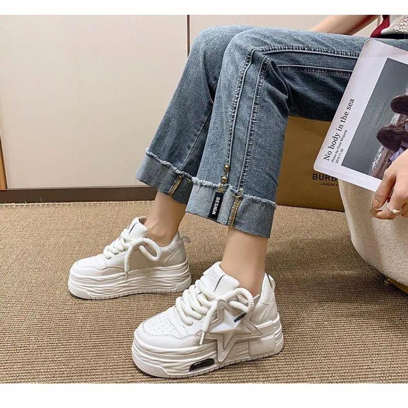 Rudeniniai odiniai, rožiniai, platforminiai sportbačiai storu padu, stambūs batai, moteriški 2023 m., suvarstomi, mada, laisvalaikio vaikščiojimo batai lauke