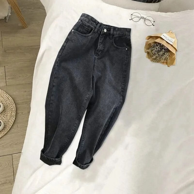 Blugi casual de jogger pentru femei cu talie înaltă Harem Vaqueros, stil prietenos, până la glezne, pantaloni din denim, de culoare uni, pantaloni largi
