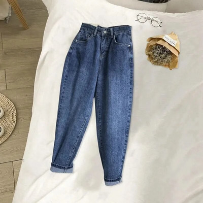 Blugi casual de jogger pentru femei cu talie înaltă Harem Vaqueros, stil prietenos, până la glezne, pantaloni din denim, de culoare uni, pantaloni largi