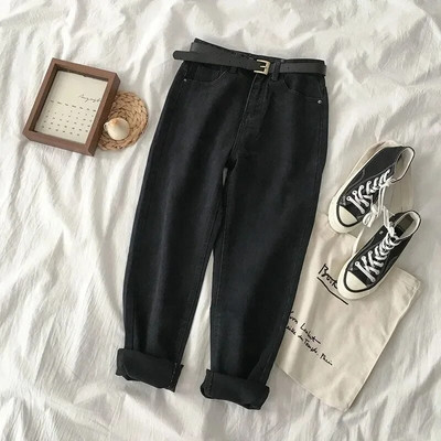 Blugi casual de jogger pentru femei cu talie înaltă Harem Vaqueros, stil prietenos, până la glezne, pantaloni din denim, de culoare uni, pantaloni largi