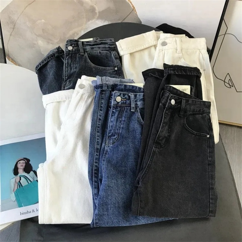 Blugi casual de jogger pentru femei cu talie înaltă Harem Vaqueros, stil prietenos, până la glezne, pantaloni din denim, de culoare uni, pantaloni largi