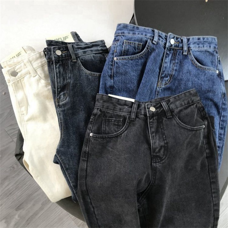 Blugi casual de jogger pentru femei cu talie înaltă Harem Vaqueros, stil prietenos, până la glezne, pantaloni din denim, de culoare uni, pantaloni largi