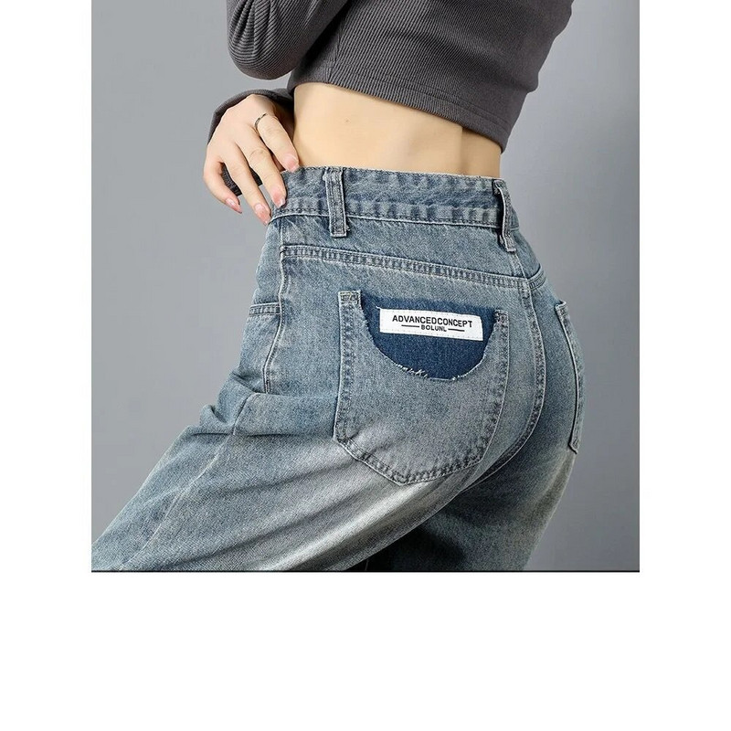 Dámske džínsy s elastickým pásom, širokými nohavicami, bavlneným denimom, oblečením, streetwearom, vintage módou, Harajuku rovnými nohavicami, dámskym oblečením