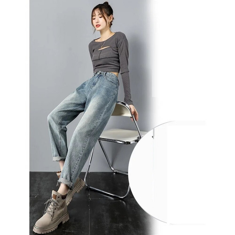 Dámske džínsy s elastickým pásom, širokými nohavicami, bavlneným denimom, oblečením, streetwearom, vintage módou, Harajuku rovnými nohavicami, dámskym oblečením