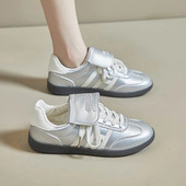 Pantofi de antrenament moral argintii noi, pantofi sport ocazional, cu vârf rotund, curea subțire, piele de nișă, pantofi pentru femei, încălțăminte pentru femei