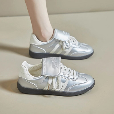 Pantofi de antrenament moral argintii noi, pantofi sport ocazional, cu vârf rotund, curea subțire, piele de nișă, pantofi pentru femei, încălțăminte pentru femei