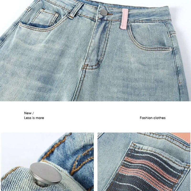 Jarné jesenné kórejské vintage džínsy Harajuku pre ženy, voľné módne dámske oblečenie, ležérne univerzálne nohavice s vysokým pásom