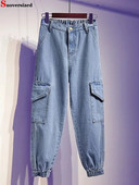 Jarné letné džínsy s vysokým pásom, nadrozmerné, 95 kg, vrecovité džínsy, modré, streetwears, jednofarebné, dámske nohavice Vaqueros