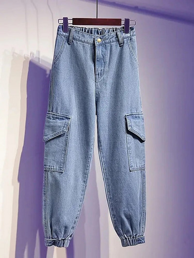 Jarné letné džínsy s vysokým pásom, nadrozmerné, 95 kg, vrecovité džínsy, modré, streetwears, jednofarebné, dámske nohavice Vaqueros