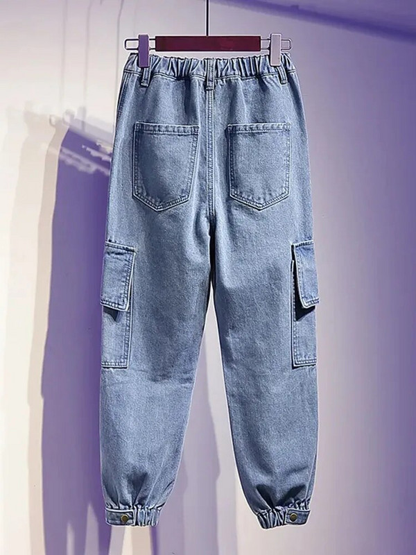 Jarné letné džínsy s vysokým pásom, nadrozmerné, 95 kg, vrecovité džínsy, modré, streetwears, jednofarebné, dámske nohavice Vaqueros