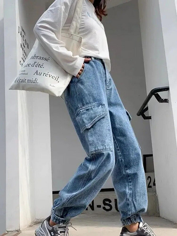 Jarné letné džínsy s vysokým pásom, nadrozmerné, 95 kg, vrecovité džínsy, modré, streetwears, jednofarebné, dámske nohavice Vaqueros