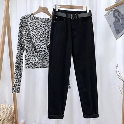 Jarné jesenné 6-farebné vysoké pásové rovné nohavice so širokými nohavicami, kórejské univerzálne štíhle voľné džínsové nohavice, ležérne dámske nohavice Harlan