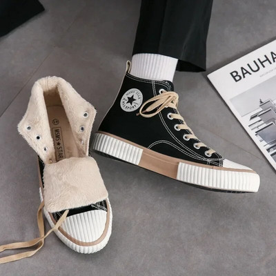 Pantofi casual de damă Pantofi plati de damă Pantofi de pânză înalți Respirabili Versatili Cuplu Studenți Pantofi vulcanizați de jos