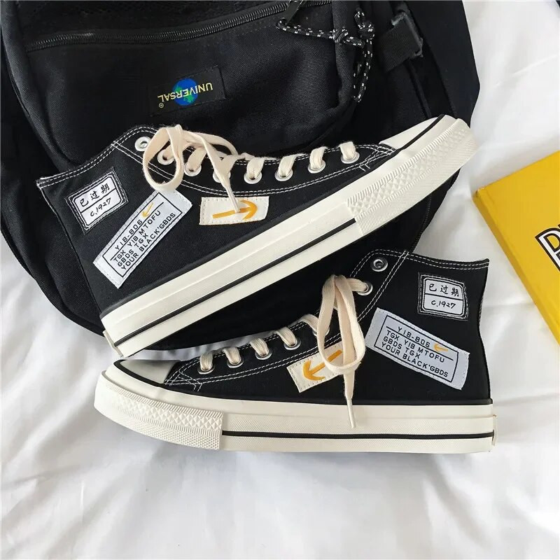 Pánske nové vulkanizované plátené topánky, jar/jeseň, pánske šnurovacie, patchworkové, priedušné, vysoké, 39-44 rokov, šnurovacie, patchworkové, 2023