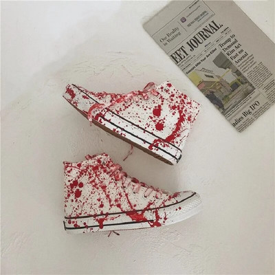 Plátenné topánky s graffiti krvou, pánske espadrilky, vysoké tenisky, chlapčenské jesenné topánky, mužské vulkanizované športové topánky