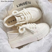 2024. Nove cipele s platformom na vezivanje, jesenske ženske bijele platnene tenisice s ravnim prstima, okruglim prstima, ležerno trčanje na otvorenom