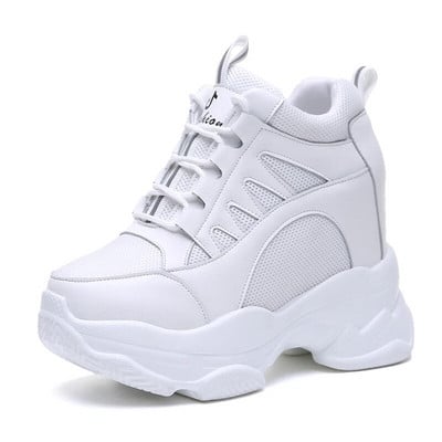 Jarné dámske členkové čižmy 2023 Módne zimné dámske platformové topánky na kline s výškou 10 cm, kožené ležérne topánky, dámske hrubé čierne tenisky