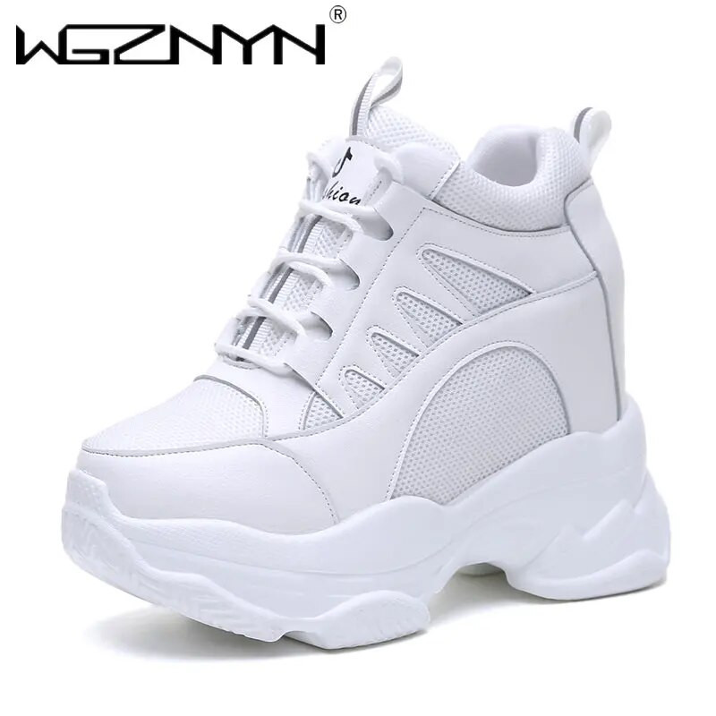 Jarné dámske členkové čižmy 2023 Módne zimné dámske platformové topánky na kline s výškou 10 cm, kožené ležérne topánky, dámske hrubé čierne tenisky