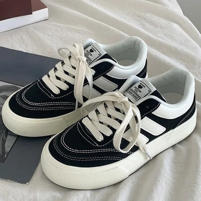 Červené dámske vulkanizované topánky, ležérne tenisky na platforme, vintage športové dámske kórejské dizajnérske balerínky Harajuku, školské tenisky