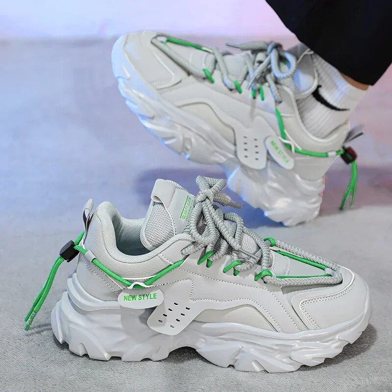 Pantofi de lux pentru bărbați, de lux, la modă, ocazional din piele secundară, respirabil, cu înălțime crescută, cu platformă plată, pantofi de alergare