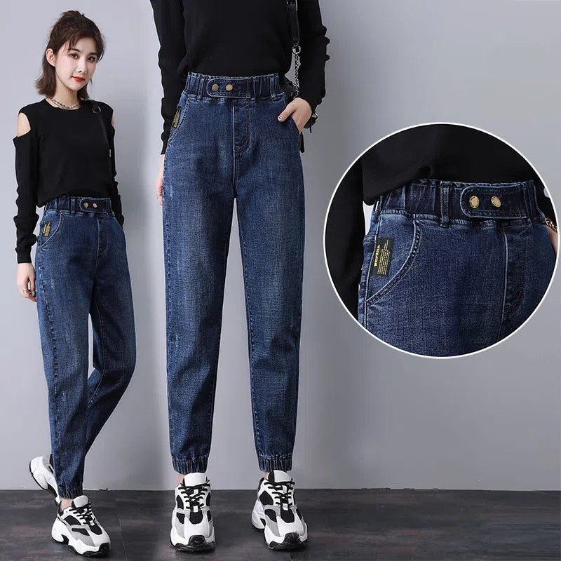 Blugi de jogger de damă, de primăvară, toamnă, ocazional, largi, harem, pantaloni din denim coreeani, drepți, vaqueros, cu talie înaltă, până la gleznă
