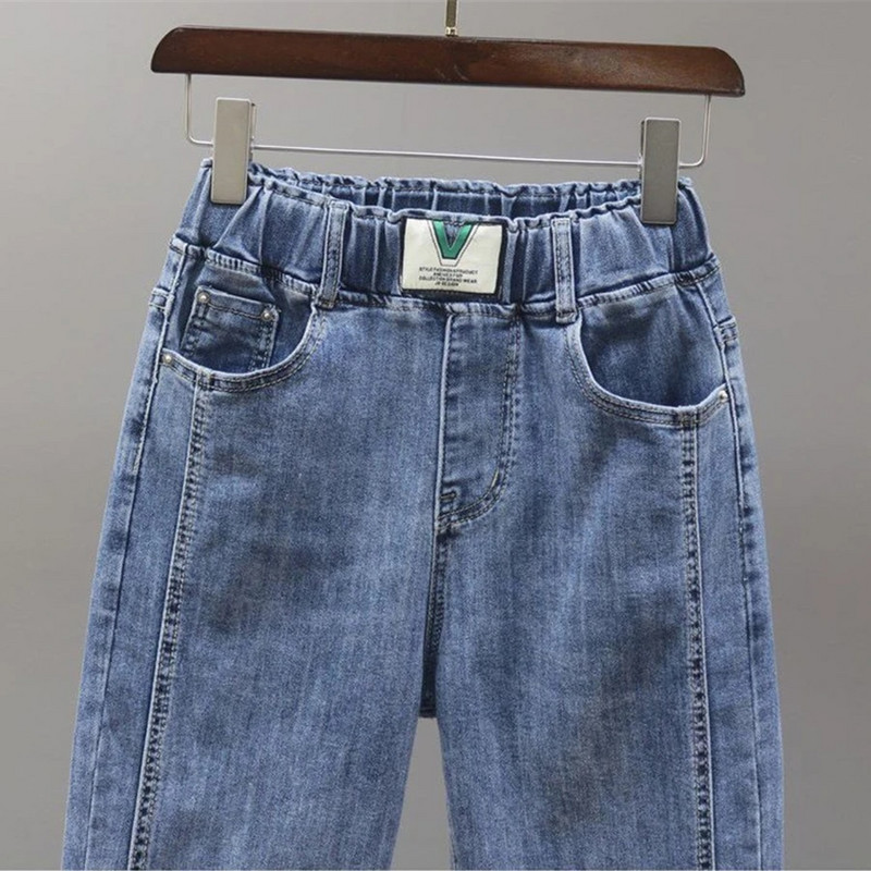 Fehérített mandzsetta táskás farmer Rugalmas magas derekú, bokahosszú hárem nadrág, egyenes farmer nadrág Női Vaqueros koreai pantalones