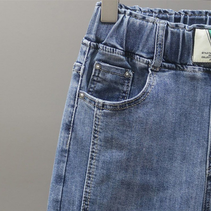 Fehérített mandzsetta táskás farmer Rugalmas magas derekú, bokahosszú hárem nadrág, egyenes farmer nadrág Női Vaqueros koreai pantalones