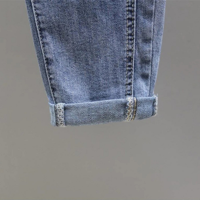 Fehérített mandzsetta táskás farmer Rugalmas magas derekú, bokahosszú hárem nadrág, egyenes farmer nadrág Női Vaqueros koreai pantalones